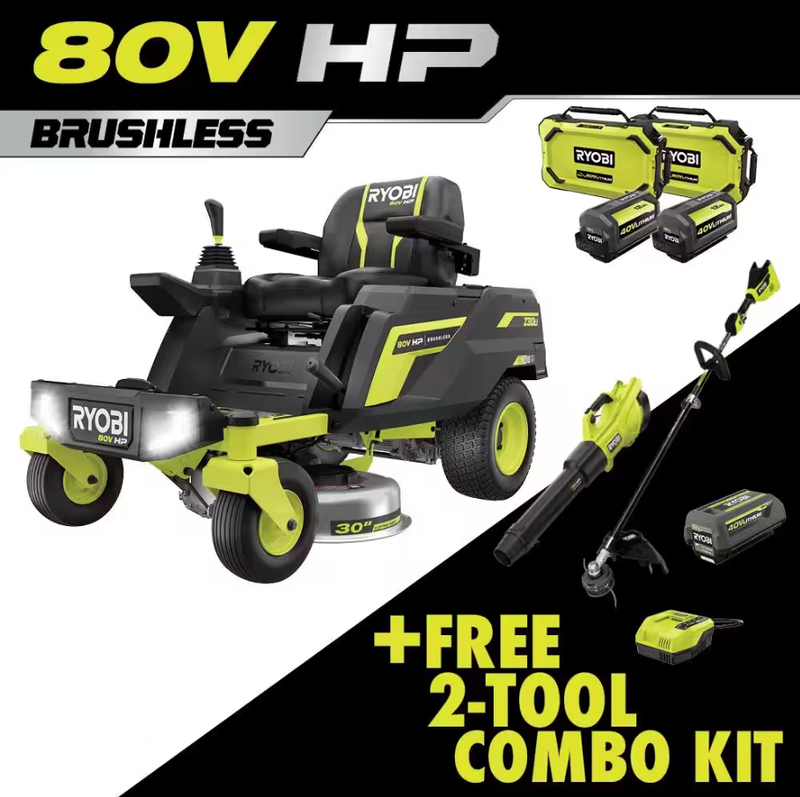 Powerful 80V Brushless 42-Inch Cordless Zero Turn Riding Mower with Dual 80V Batteries, Two 40V Batteries, and Charger!