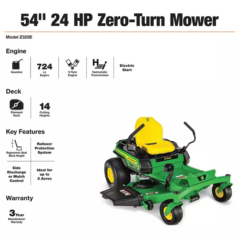 Z325E 54" 24 HP Gas Powered Dual Hydrostatic Zero-Turn Riding Mower - Unleash Your Lawn Care Potential!