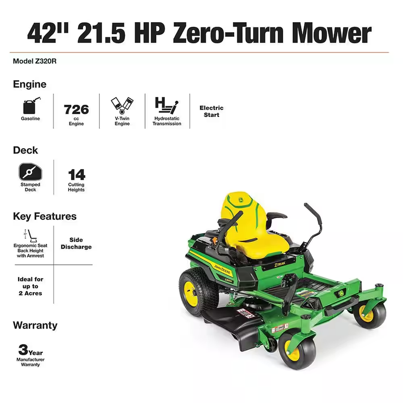 Experience the Power of Precision with the Z320R 42-Inch 21.5 HP Gas Dual Hydrostatic Zero-Turn Riding Mower!