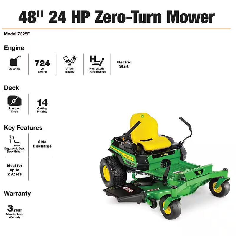 Z325E 48" Dual Hydrostatic Zero-Turn Riding Mower with Powerful 24 HP Gas Engine